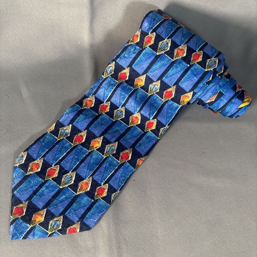 Ermenegildo Zegna‎ Tie Exclusive Design Blue Yellow Geometric